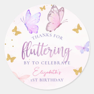 Butterfly Pink Purple Gold Girl First Birthday Classic Round Sticker