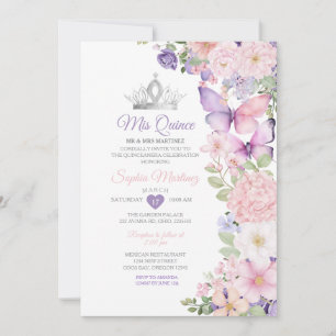 Butterfly Pink Purple Quinceanera Birthday  Invitation