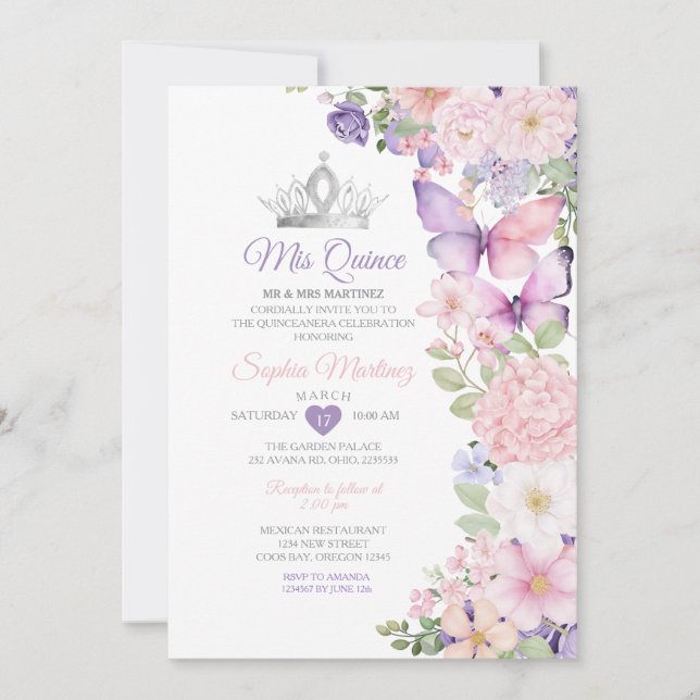 Butterfly Pink Purple Quinceanera Birthday  Invitation (Front)