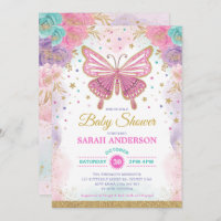 Butterfly Pink Purple Teal Rainbow Baby Shower