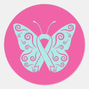 Butterfly Pink Ribbon Breast Cancer Awareness Day Classic Round Sticker