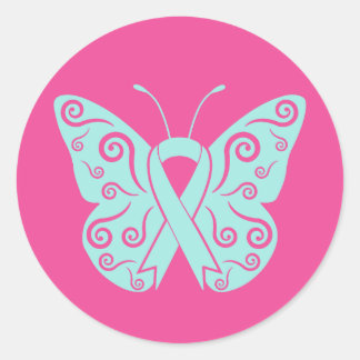 Butterfly Pink Ribbon Breast Cancer Awareness Day Classic Round Sticker