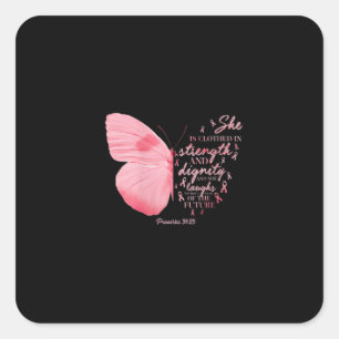 Butterfly Pink Ribbon Breast Cancer Religious Square Sticker