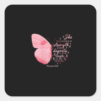 Butterfly Pink Ribbon Breast Cancer Religious Square Sticker