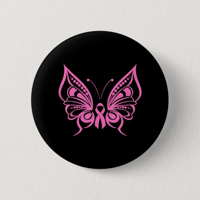 Butterfly Pink Ribbon Cute Breast Cancer 6 Cm Round Badge (Front)