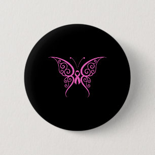 Butterfly Pink Ribbon Cute Breast Cancer Awareness 6 Cm Round Badge