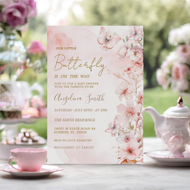 Butterfly Pink Rose Garden Girl Baby Shower  Invitation (Creator Uploaded)