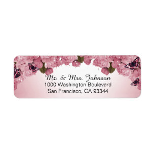 Butterfly Pink Roses Wedding Return Address