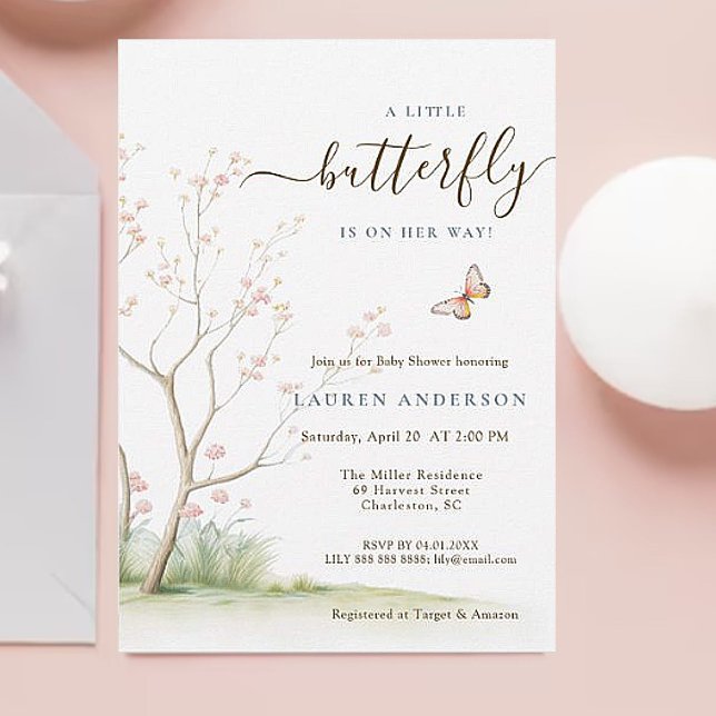 Butterfly pink spring flowers girl Baby shower Invitation (Creator Uploaded)