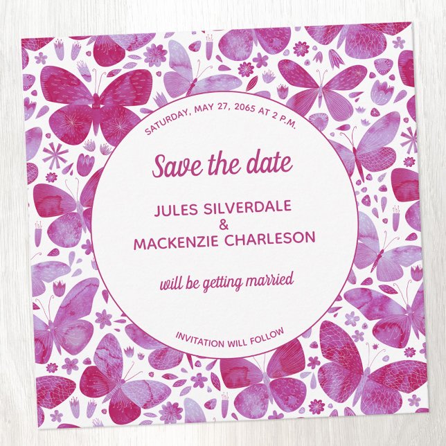 Butterfly Pink Watercolor Wedding Save the Date Invitation (Creator Uploaded)