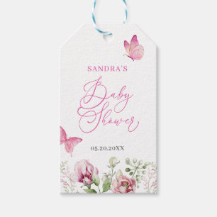 Butterfly Pink White Floral Baby Shower Gift Tags