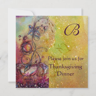 BUTTERFLY PLANT MONOGRAM Thanksgiving Dinner Gold Invitation