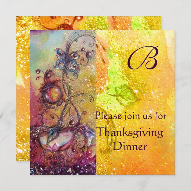 BUTTERFLY PLANT MONOGRAM Thanksgiving Dinner Invitation (Front/Back)
