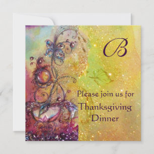 BUTTERFLY PLANT MONOGRAM Thanksgiving Dinner Invitation