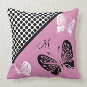 Butterfly Polka dot on Pink Monogram Cushion