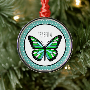 Butterfly Polka Dot Personalised Christmas  Metal Tree Decoration