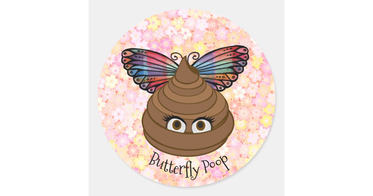 Butterfly Poop Emoji Classic Round Sticker Zazzle