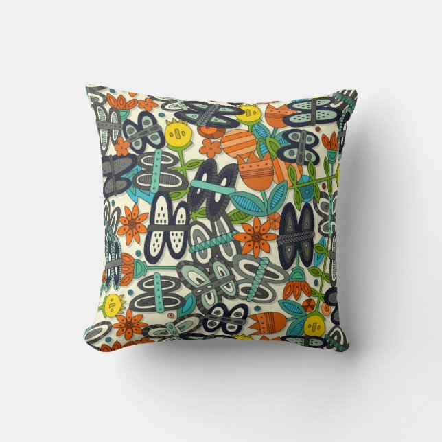 butterfly pop garden orange cushion (Front)