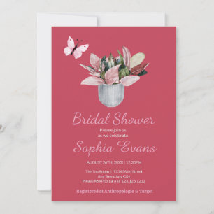 Butterfly & Potted Plant Red Bridal Shower Invitation