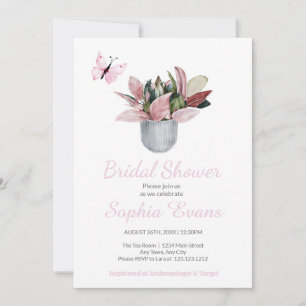 Butterfly & Potted Plant White Bridal Shower Invitation