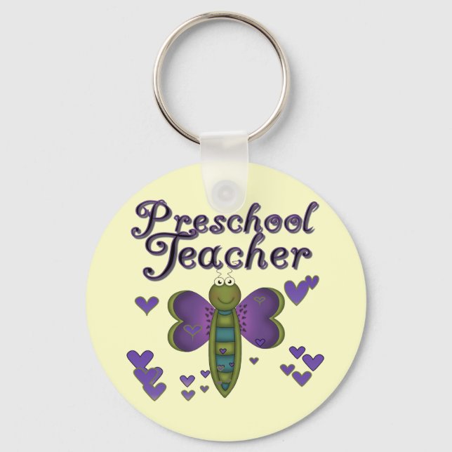 Butterfly Preschool Teacher Tshirts and Gifts Key Ring (Front)