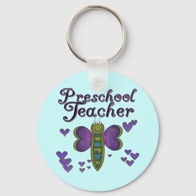 Butterfly Preschool Teacher Tshirts and Gifts Key Ring (Front)