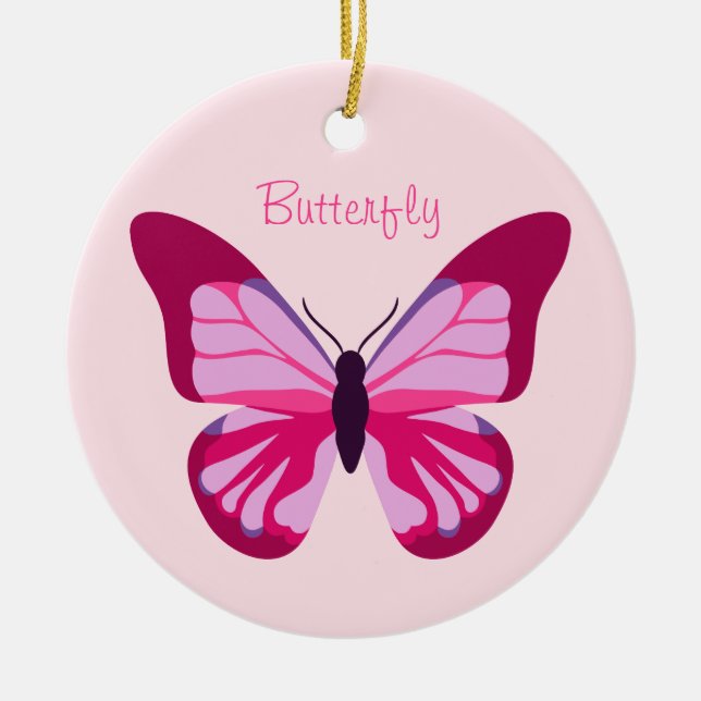 Butterfly Pretty Pink Purple Ceramic Tree Decoration (Front)