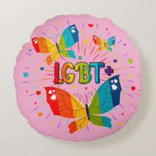 Butterfly Pride Love is Love LGBT Awareness Round Cushion