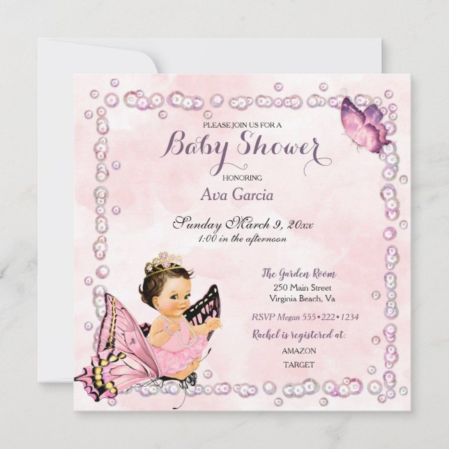 Butterfly Princess Baby Girl  Invitation (Front)