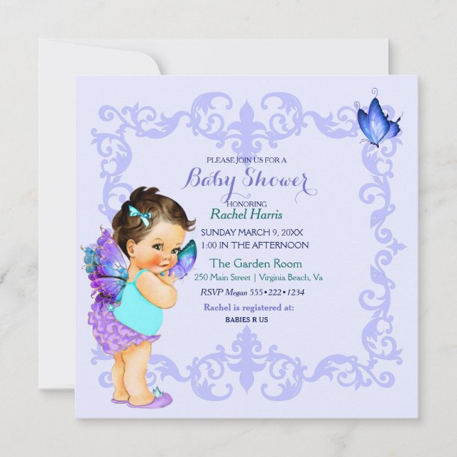 Butterfly Princess Baby Girl Lavender Invitation (Front)