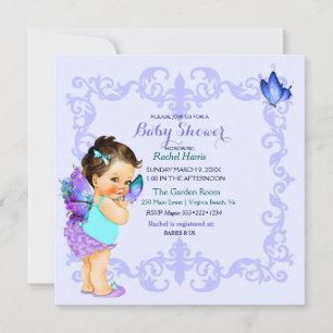 Butterfly Princess Baby Girl Lavender Invitation