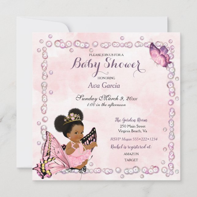 Butterfly Princess Baby Girl Puffs Invitation (Front)