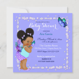 Butterfly Princess Baby Girl Purple Turquoise Invi Invitation