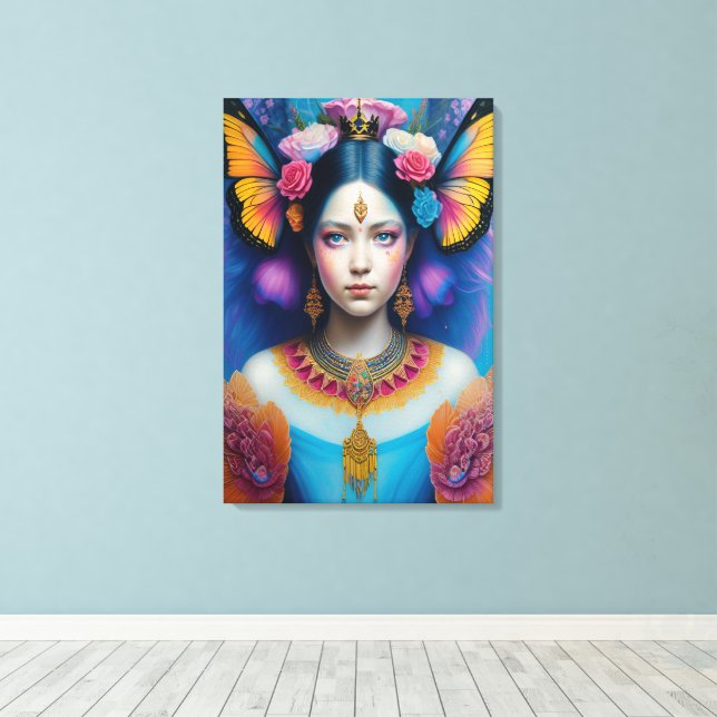 Butterfly princess with tiny crown canvas print (Insitu(Wood Floor))