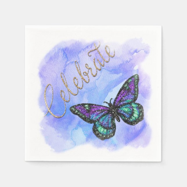 Butterfly Purple and Blue Painted Napkin (Front)
