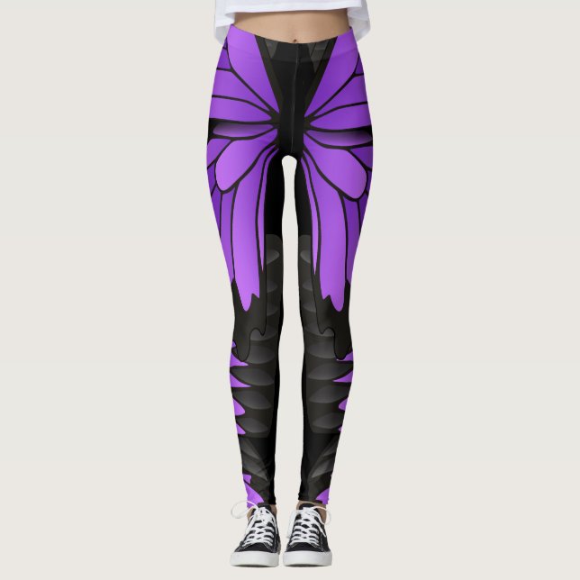 butterfly purple animal pattern Leggings (Front)