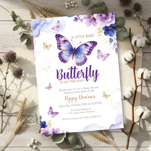 Butterfly Purple Blue Floral Baby Shower  Invitation