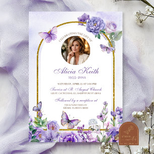 Butterfly Purple Floral Funeral Invitation