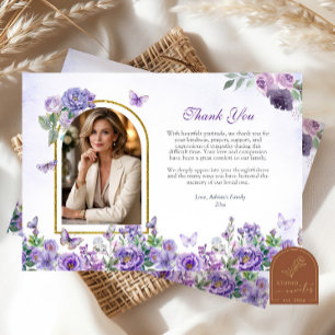 Butterfly Purple Floral Funeral Thank You Card