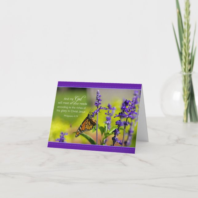 Butterfly, Purple flowers Card (Front)