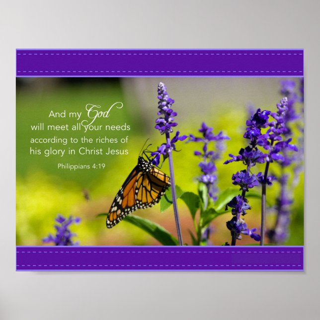 Butterfly, Purple flowers Poster (Front)