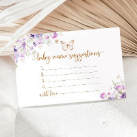 Butterfly purple gold baby name suggestions card