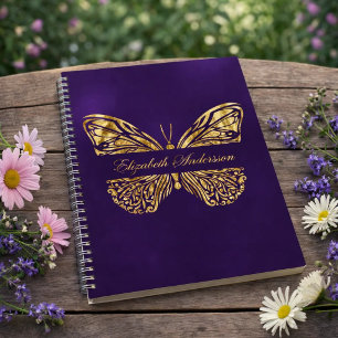 Butterfly purple gold elegant name notebook