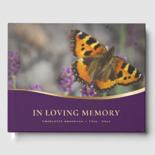 Butterfly Purple Gold Memorial Funeral Guest Book