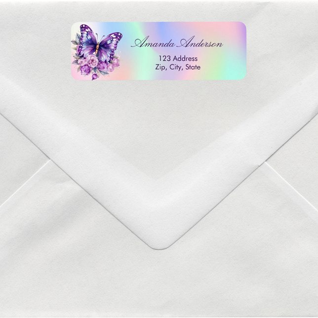 Butterfly purple holographic return address (Creator Uploaded)