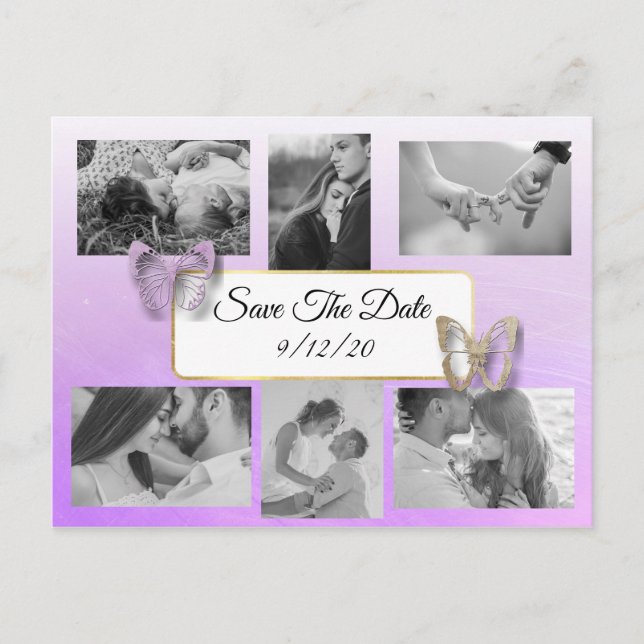 Butterfly Purple Photo Save the Date Postcard (Front)