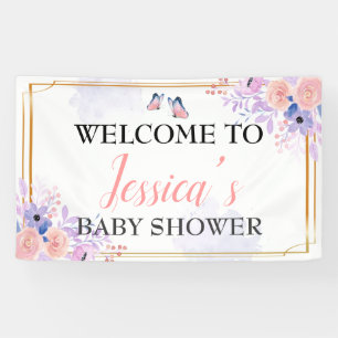 Butterfly Purple Pink Girl Baby Shower Backdrop Banner