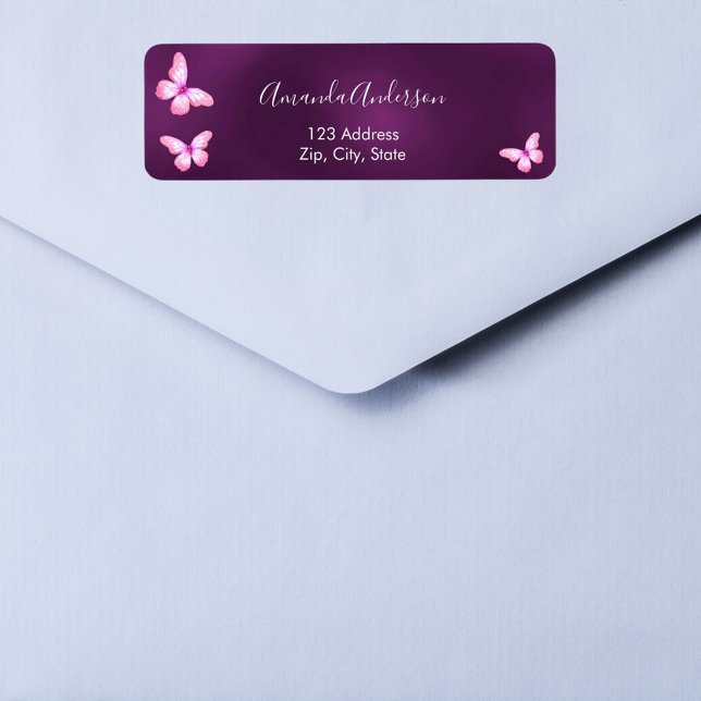 Butterfly purple pink return address label (Creator Uploaded)