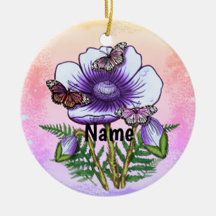 Butterfly Purple Poppy  Ceramic Tree Decoration