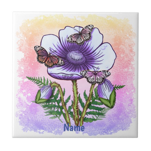 Butterfly purple Poppy  Tile (Front)
